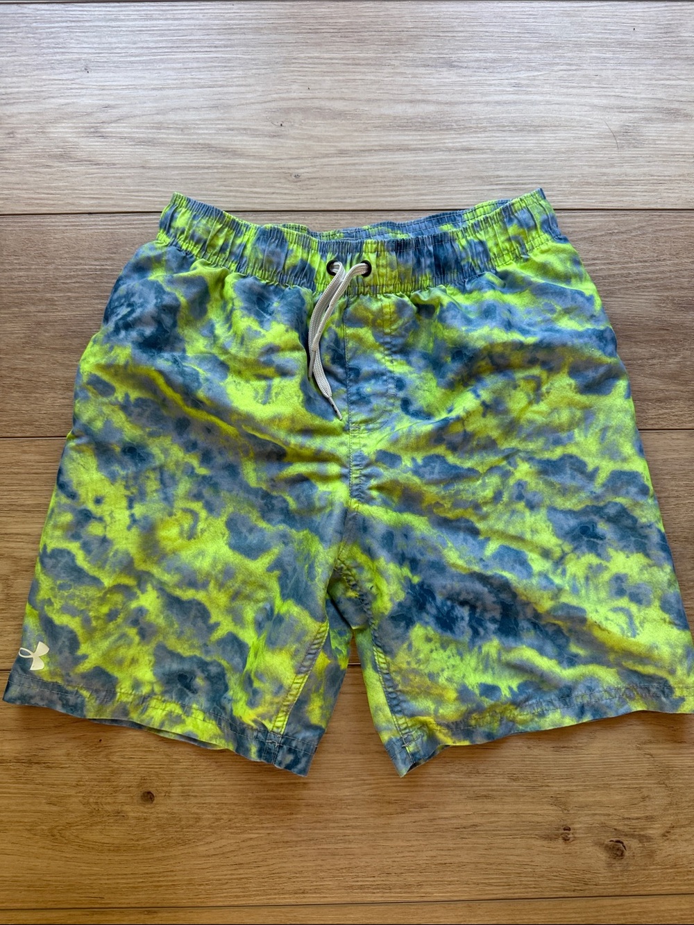 EUC Under Armour Boys Neon Yellow & Blue Tie-Dye Swim Trunks